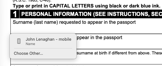 A screenshot showing the automatic form filling dropdown menu in Preview.