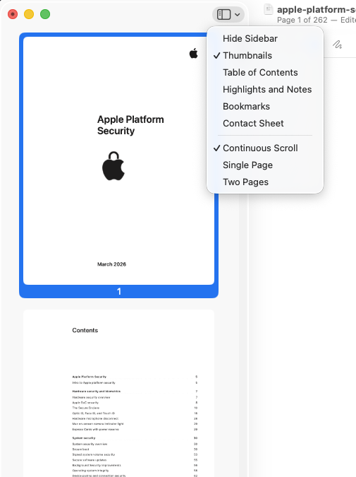 A screenshot showing a dropdown with the Preview sidebar options showing the Thumbnails option selected.