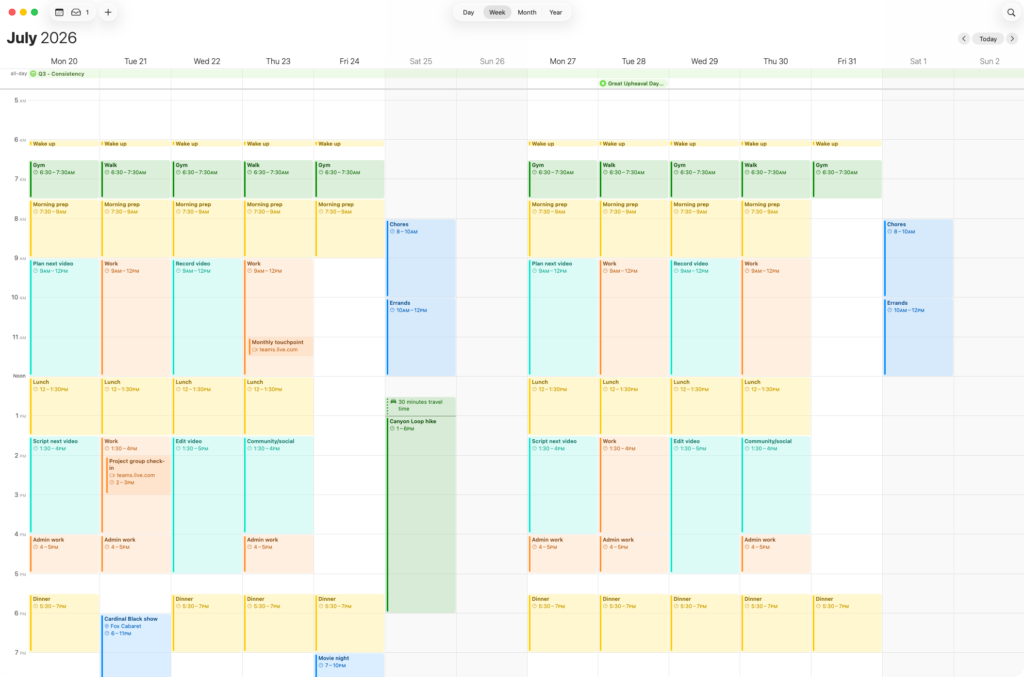 Screenshot showing a 2 week view in the Apple Calendar app